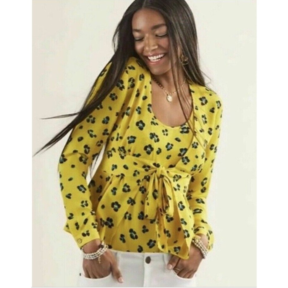 Cabi Women's S Sunny #5596 Floral Tie Blouse Boho Chic Festival Career Top